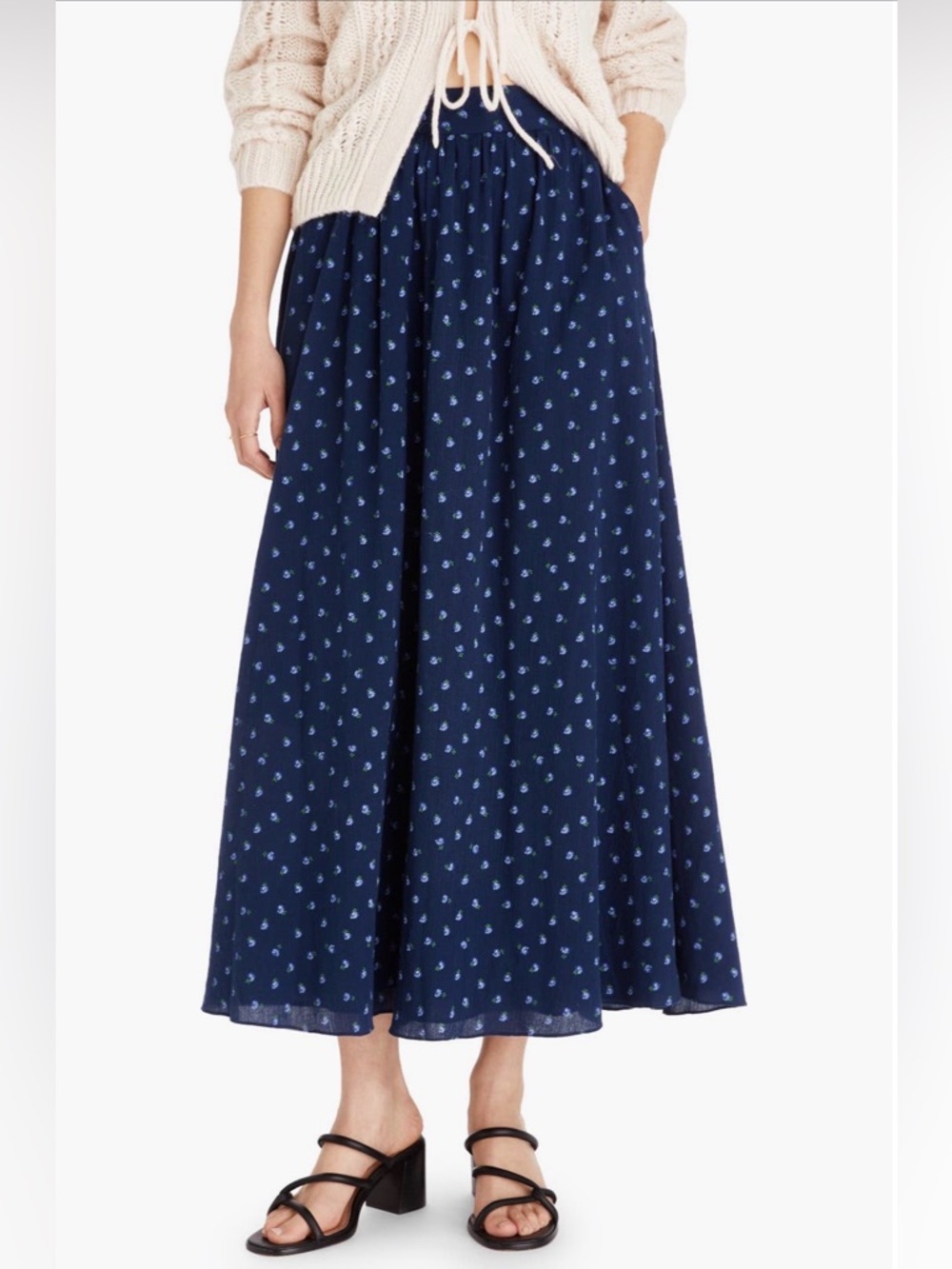 Sold Madewell Matching Set Cotton Blue Floral Smocked Crop Top Maxi Skirt Large - Picture 14 of 16